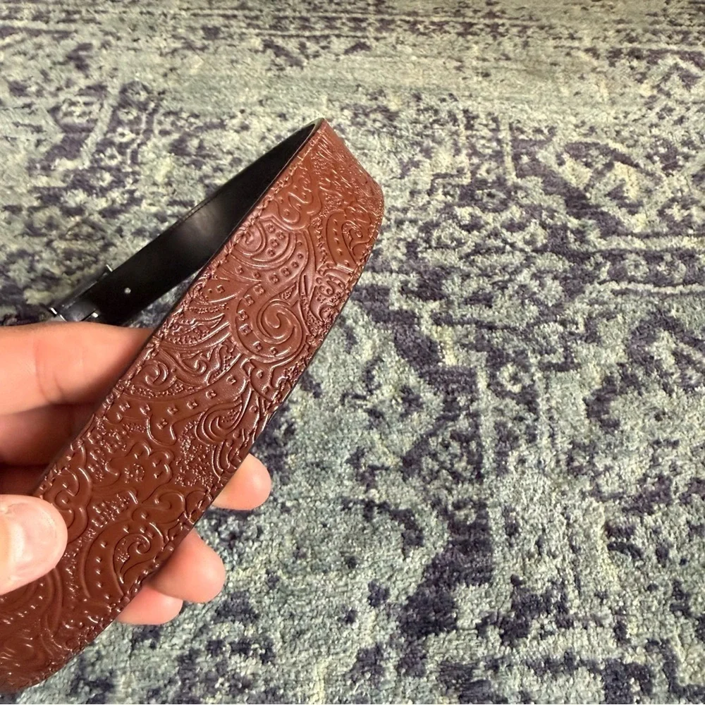 Robert Graham Chocolate Brown Genuine Leather Western Paisley Boho Belt Sz 36